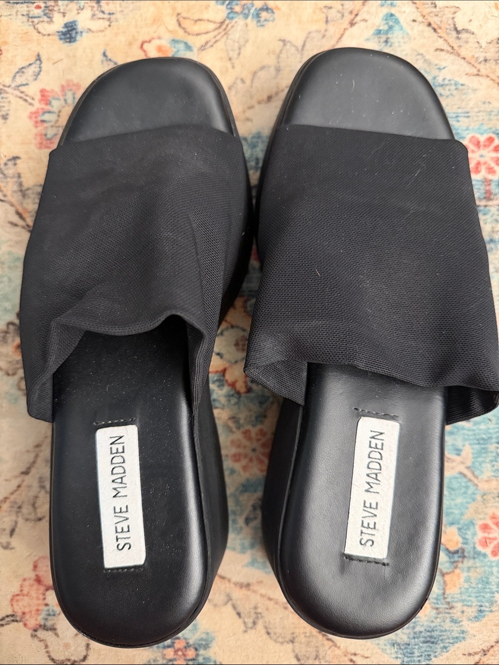 Steve Madden Black Fabric Slide Mules